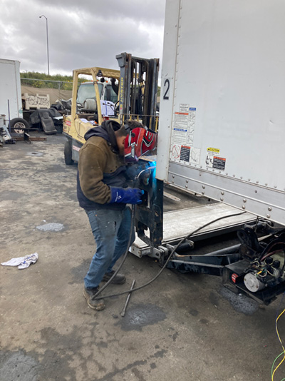 Box van body repair and structural rail work at HD Truck Body, San Diego