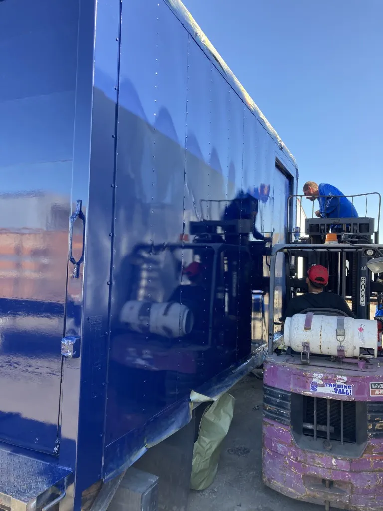 Commercial truck prepared for lease return at HD Truck Body