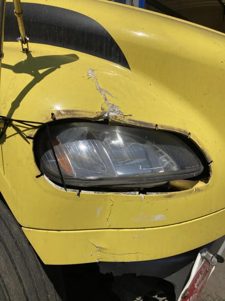 Fiberglass collision repair on a commercial truck in San Diego