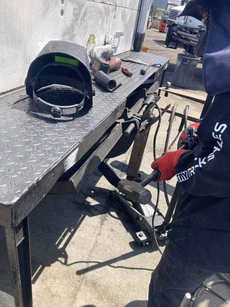 Liftgate welding on a commercial truck at HD Truck Body San Diego